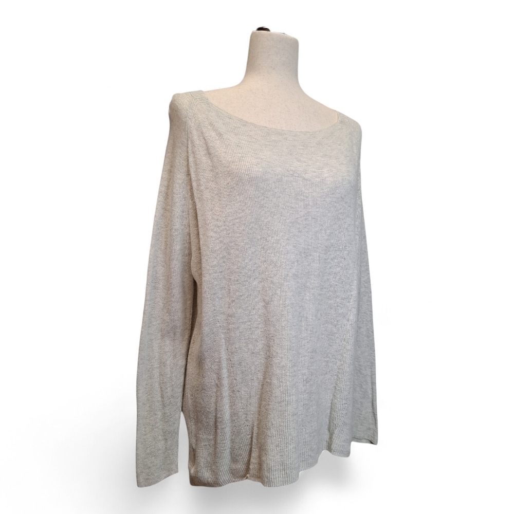 Lou & Grey Light Blue, Ribbed Knit Boxy 100% Cotton Boat Neck Sweater, XS